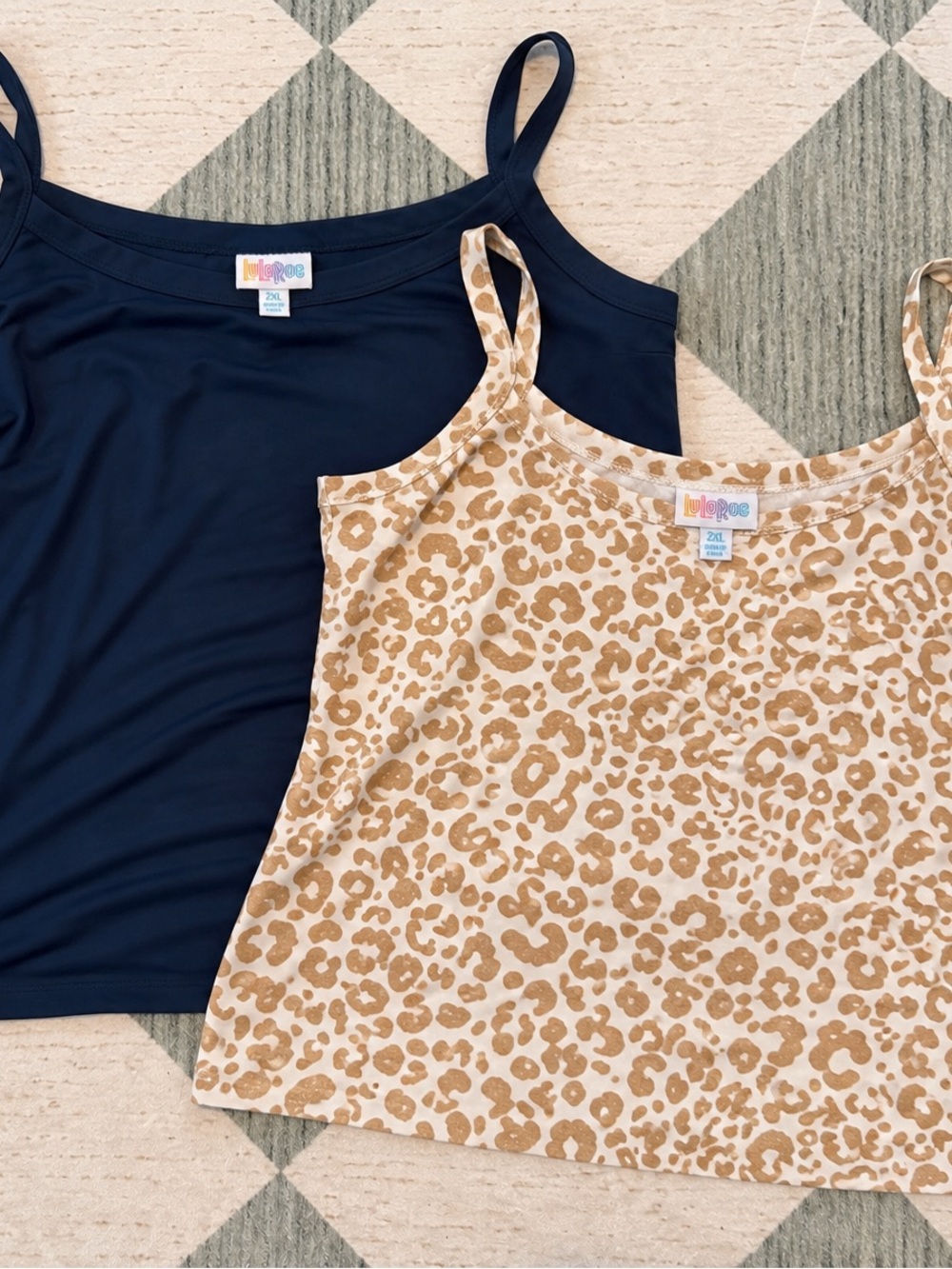 LuLaRoe 2XL Camisole Tank Tops Navy & Leopard Print 2 Pack